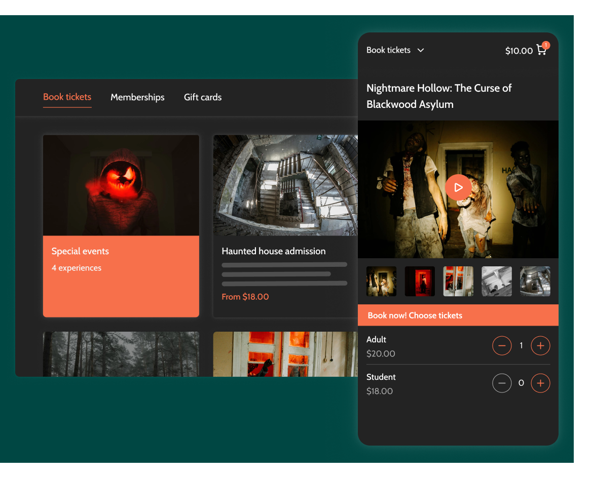 Online view of the Soft play booking system 